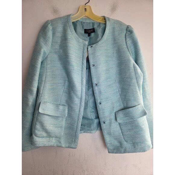 NWT Talbots Petities Women Aqua Blue Cotton Blend Tweed Blazer size 12P - Picture 7 of 9